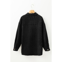 Black Corduroy Flap Pocket Button Up Shacket - S thumbnail