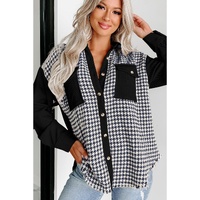Black Houndstooth Corduroy Patchwork Flap Pocket Shacket - XL thumbnail