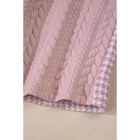 Pink Houndstooth Color Contrast Textured Patchwork Loose Shacket - 2XL thumbnail