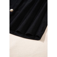Black Hooded Drawstring Pockets Corduroy Shacket - L thumbnail