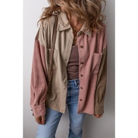 Mineral Red Color Block Chest Pockets Buttoned Corduroy Shacket - M thumbnail