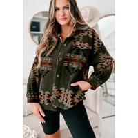 Green Aztec Print Flap Pockets Long Sleeve Shacket - XL thumbnail