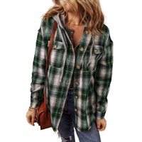 Green Plaid Print Chest Pocket Buttoned Hooded Shacket - XL thumbnail