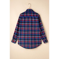 Navy Blue Plaid Flap Pocket Button Up Shacket - S thumbnail