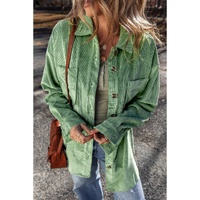Mist Green Patched Pocket Button Up Corduroy Shacket - M thumbnail