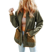 Green Stitching Quilted Drawstring Jacket - M thumbnail