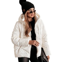 White Solid Quilted Hooded Zip Up Puffer Coat - S thumbnail