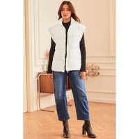 Beige  Zipper Stand Neck Oversized Puffer Vest - L thumbnail