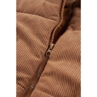 Coffee Corduroy Stand Neck Zipped Puffer Vest - XL thumbnail