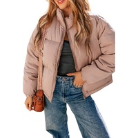 Apricot Pink Full Zipper Quilted Puffer Jacket - M thumbnail