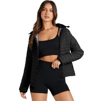 Black Solid Color Quilted Zip-up Puffer Jacket - M thumbnail