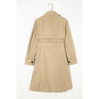 Pale Khaki Solid Color Lapel Collar Waist Tie Wind Coat - XL thumbnail