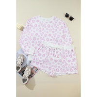 Pink Leopard Print Long Sleeve Top Plus Size Shorts Set - 1X thumbnail