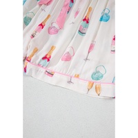 White Plus Size Wine Glass Print Bow Knot Pajama Set - 3X thumbnail