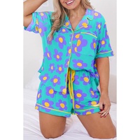 Sky Blue Cute Flower Print Contrast Trim Plus Size Short PJ Set - 2X thumbnail