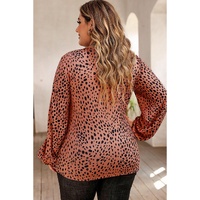Leopard Plus Size Puff Sleeve V Neck Lace-up Slim Top - 3X thumbnail