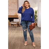 Azura Exchange Blue Plus Size Waffle Knit Oversized Exposed Seam Top - 1X thumbnail