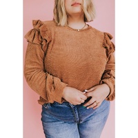 Brown Plus Size Solid Ruffled Tiered Long Sleeve Top - 3X thumbnail