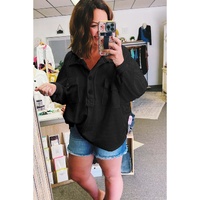 Black Plus Size Long Sleeve Flap Pocket Henley Top - 3X thumbnail