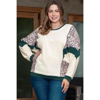 Leopard Colorblock Patchwork Dolman Sleeve Plus Size Top - 2X thumbnail