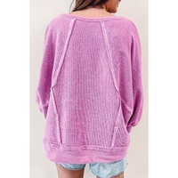 Azura Exchange Pink Plus Size Exposed Seam Terry Long Sleeve Top - 1X thumbnail
