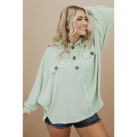 Azura Exchange Green Plus Size Ribbed Pocketed Long Sleeve Henley Top - 1X thumbnail