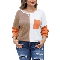 Chestnut Plus Size Color Block Textured Patchwork Top with Pocket - 1X thumbnail
