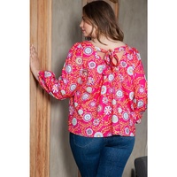 Pink Plus Size Square Neck Floral Blouse - 1X thumbnail