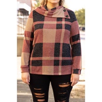 Mineral Red Plus Size Plaid Print Button Decor Asymmetric Neck Top - 3X thumbnail
