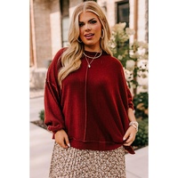 Gold Flame Exposed Seam Detail Waffle Knit Plus Size Top - 1X thumbnail