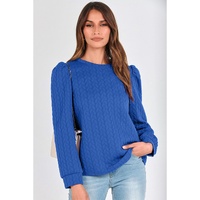 Dark Blue Cable Pattern Puff Sleeve Plus Size Top - 2X thumbnail