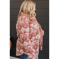 Pink Plus Size Aztec Print Chest Pocket Shacket - 1X thumbnail