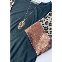 Black Leopard Sequin Patch Plus Size Long Sleeve Top - 1X thumbnail
