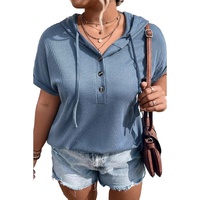 Ashleigh Blue Plus Size Waffle Knit Short Sleeve Drawstring Hoodie - 1X thumbnail
