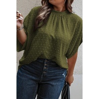 Moss Green Plus Size Swiss Dot Mock Neck Tied Nape Top - 1X thumbnail
