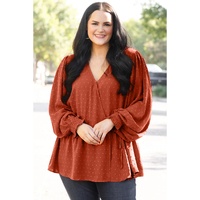 Gold Flame Plus Size Swiss Dot V Neck Wrap Tie Side Blouse - 1X thumbnail