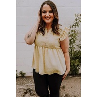 Golden Fleece Plus Size Swiss Dot Lace Trim Split Neck Babydoll Top - 1X thumbnail