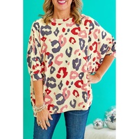 White Colorful Leopard Print Batwing Sleeve Plus Jumper - 2X thumbnail