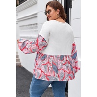 Apricot Plus Size Printed Patchwork Textured Buttoned Blouse - 1X thumbnail