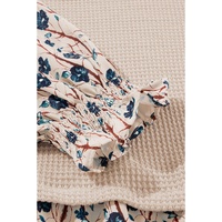 Beige Faux Two Piece Knit Patchwork Floral Print Plus Size Top - 1X thumbnail