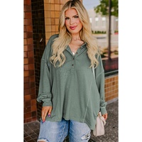 Seagrass Plus Size Exposed Seam Drop Shoulder Henley Top - 1X thumbnail