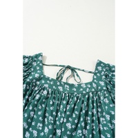 Green Floral Print Square Neck Ruffled Trim Plus Size Blouse - 2X thumbnail