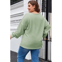 Clearly Aqua Plus Size Corded Knit Pocketed Crew Neck Top - 1X thumbnail