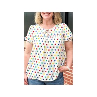 Apricot Plus Size Colorful Polka Dots Tie Neck Puff Sleeve Blouse - 1X thumbnail