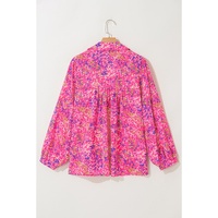 Purple Plus Size Floral Print Puff Sleeve V Neck Blouse - 1X thumbnail