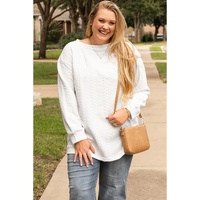 White Cable Textured Loose Plus Size Sweatshirt - 4X thumbnail