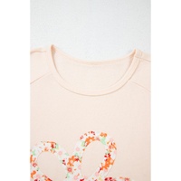Beige Plus Size Flower Patched Side Slits Crewneck Top - 2X thumbnail