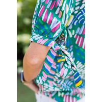 Green Abstract Print Knotted Short Sleeve Plus Size Blouse - 4X thumbnail
