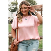 Pink Metallic Gloss Short Batwing Sleeve Plus Size Top - 2X thumbnail