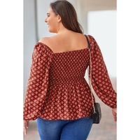 Red Plus Size Square Neck Printed Peplum Top - 3X thumbnail